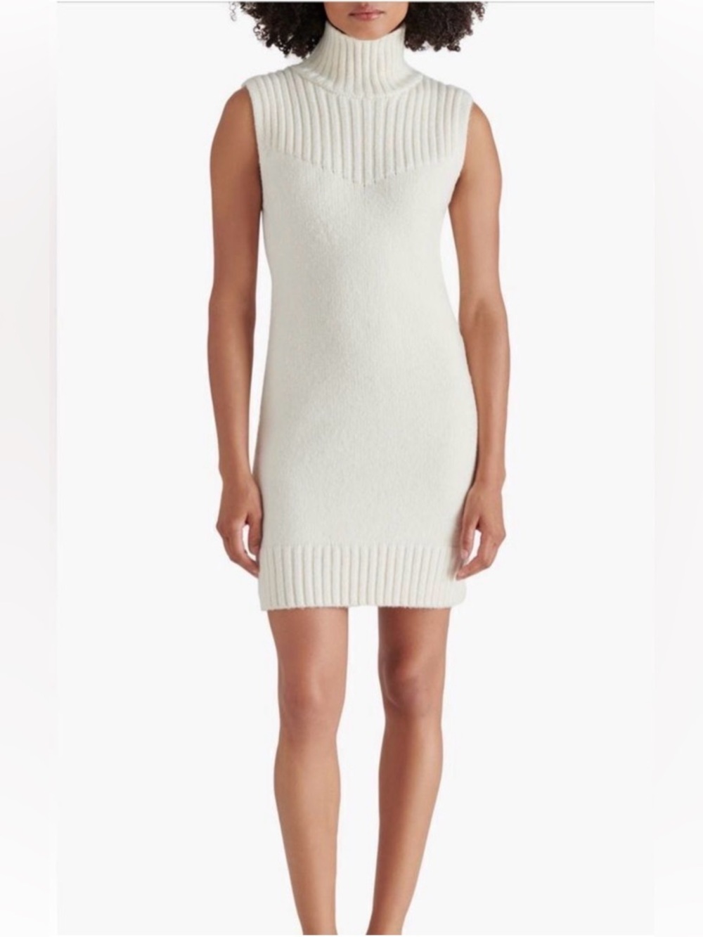 STEVE MADDEN Sleeveless Turtleneck Knit Dress in Cream/White - Small